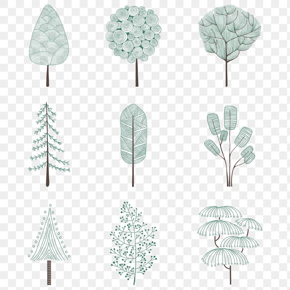 Cute pine tree sticker design element set