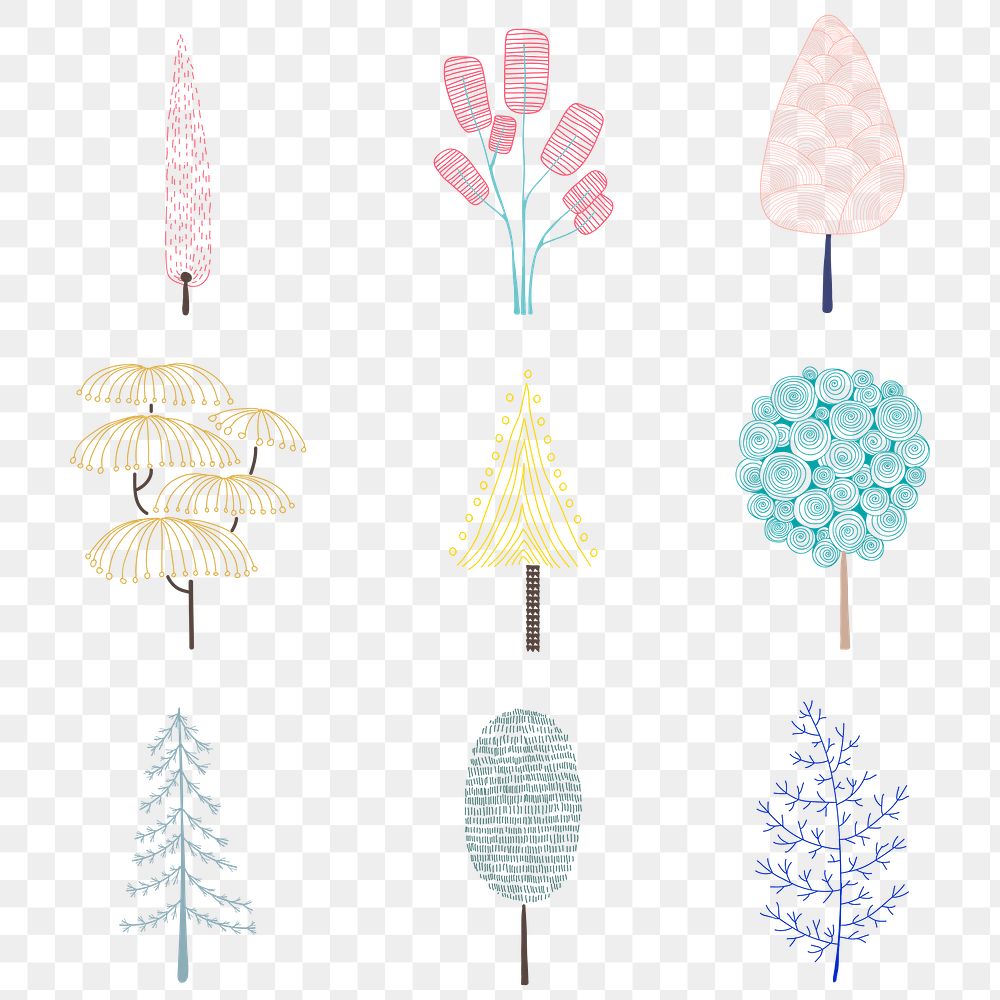 Cute pastel pine tree sticker design element set