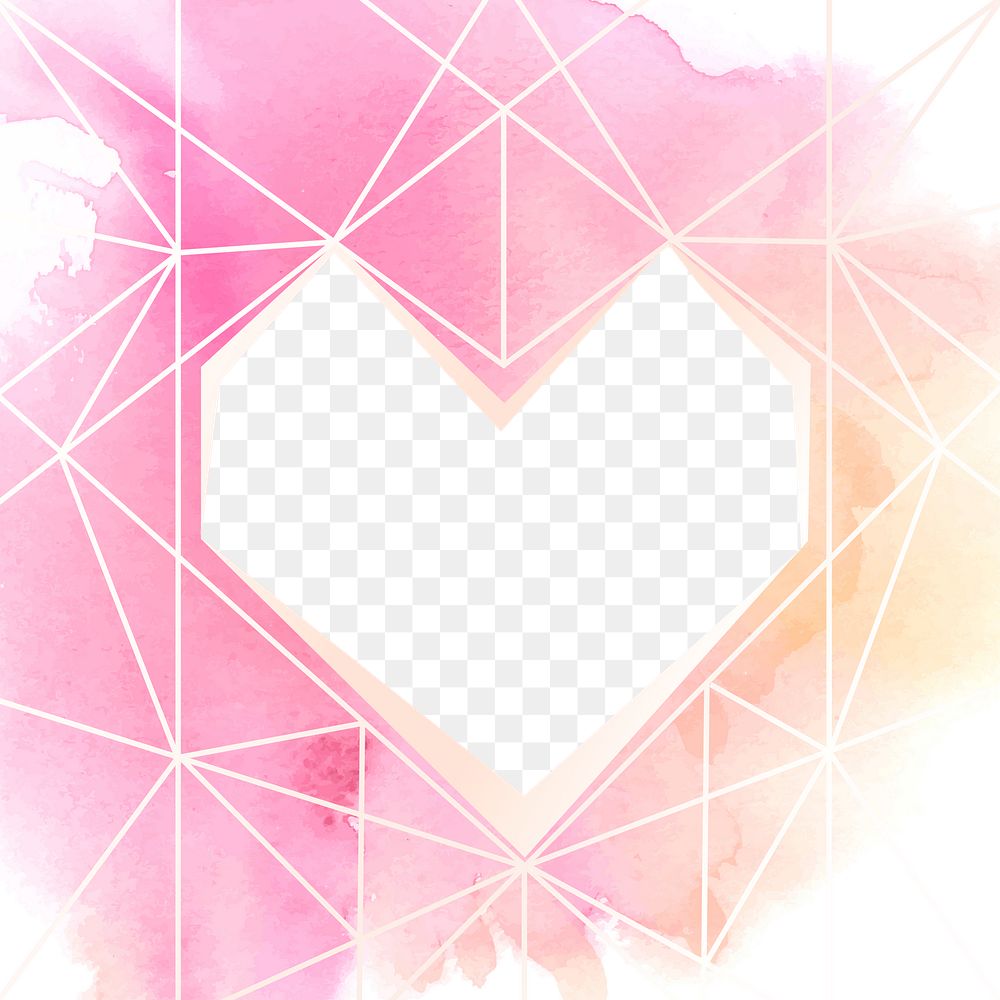 Geometric heart design png border in watercolor