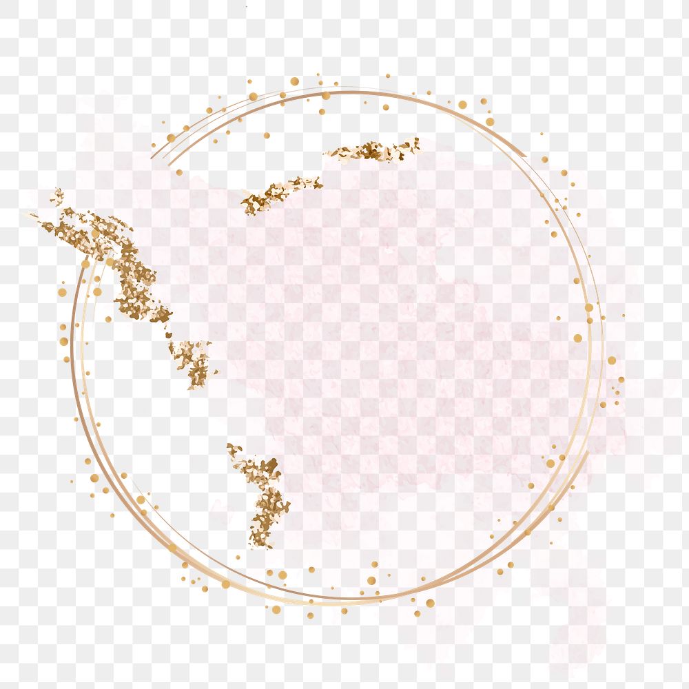 Aesthetic circle frame png collage element, pink and gold glittery design