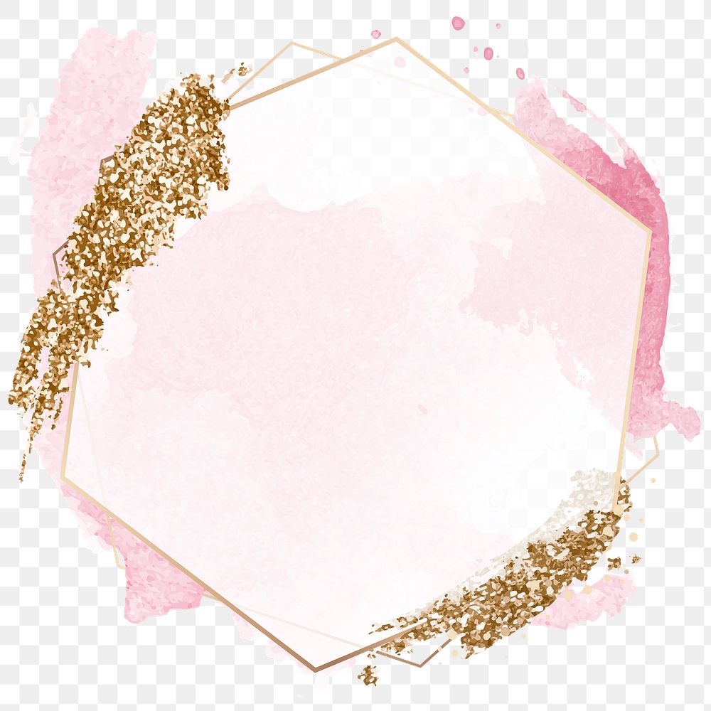 Pink pastel png frame clipart, gold aesthetic design