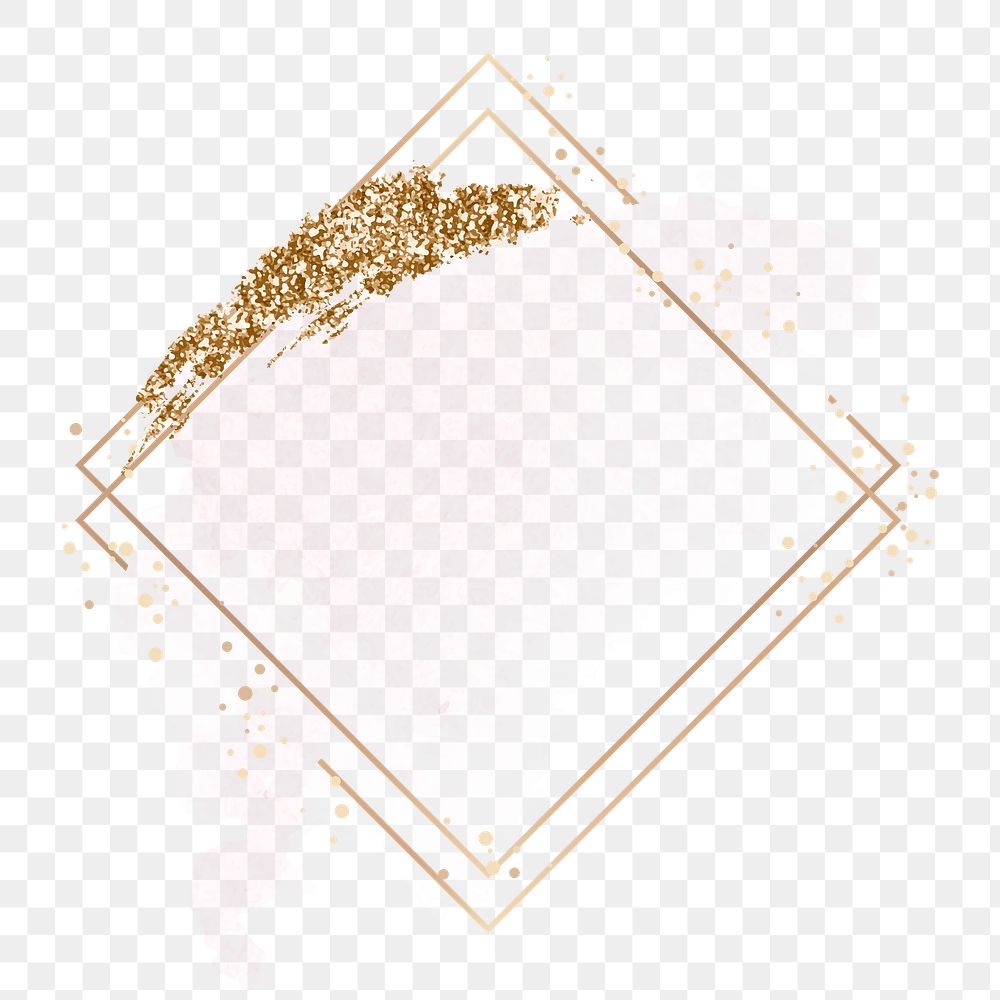 Gold square frame png sticker, aesthetic pastel sparkly design