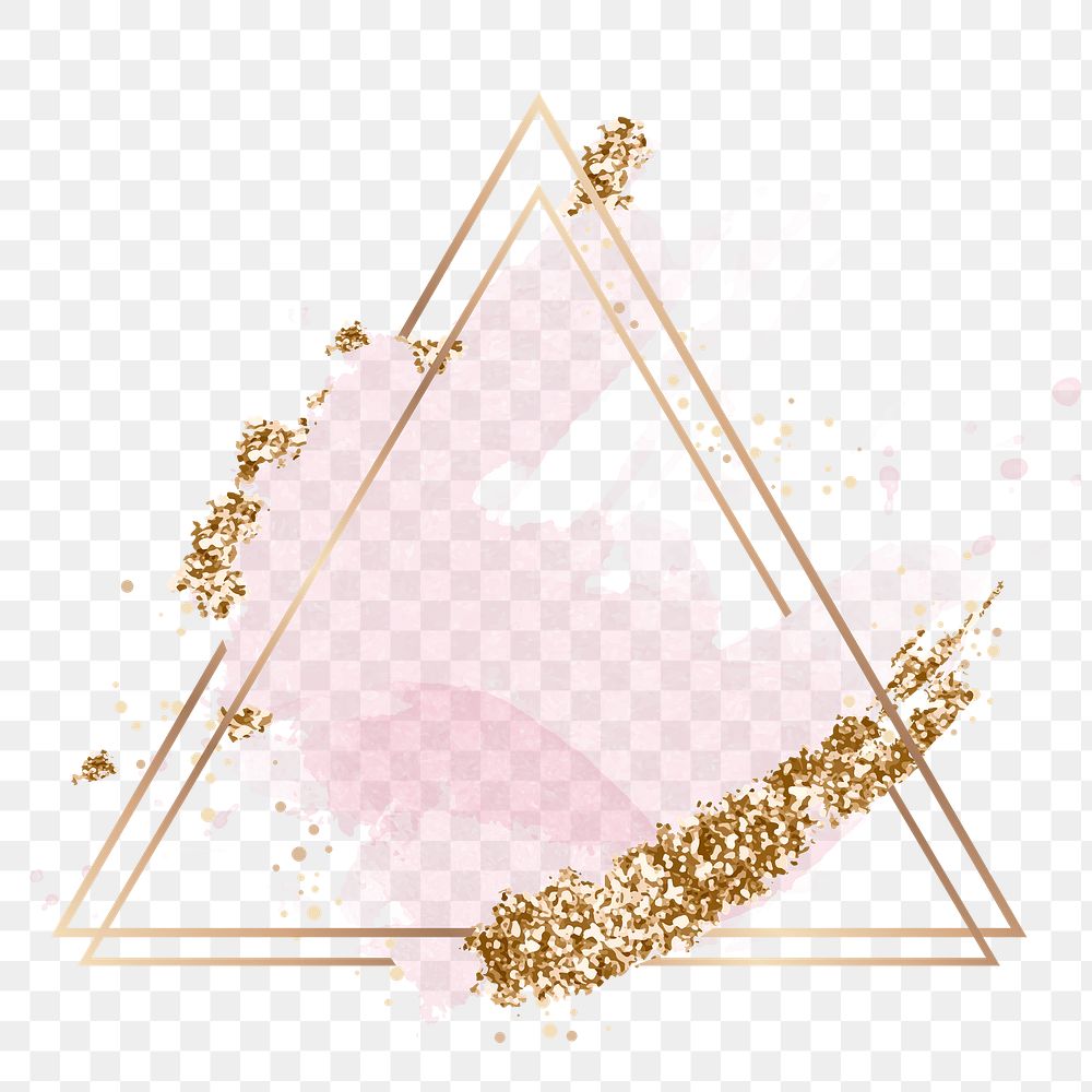 Aesthetic triangle frame png clipart, pink and gold glittery design