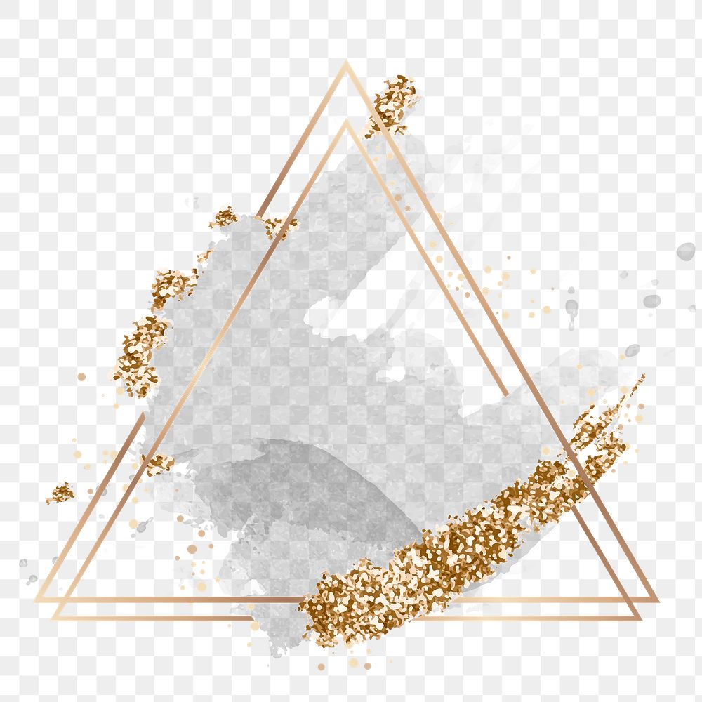 Aesthetic triangle frame png clipart, gold glittery design