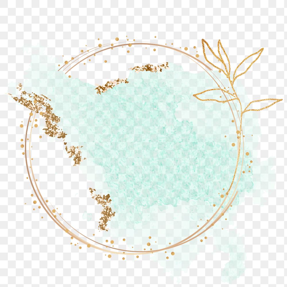 Aesthetic circle frame png clipart, gold and gold glittery design