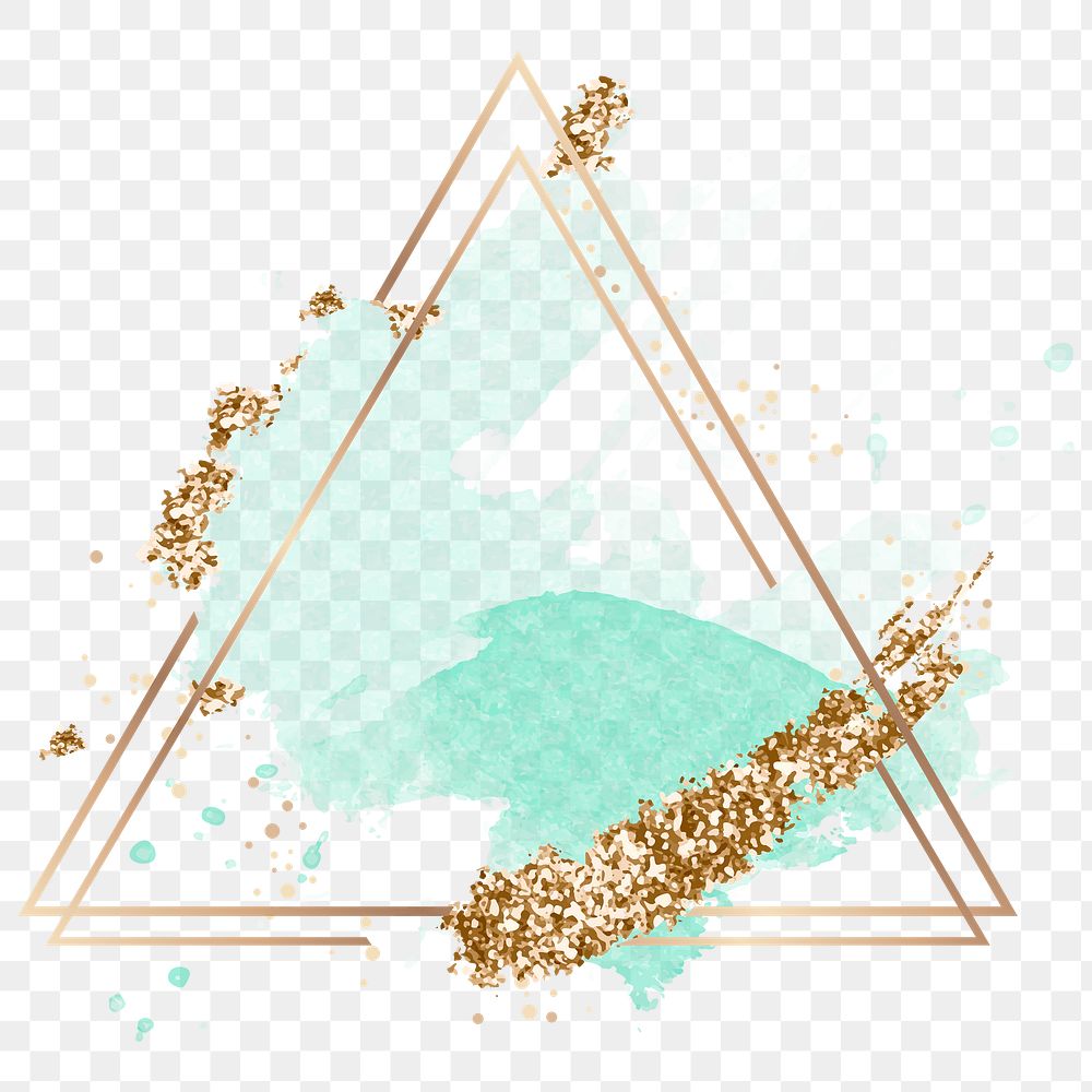 Aesthetic triangle frame png clipart, green and gold glittery design