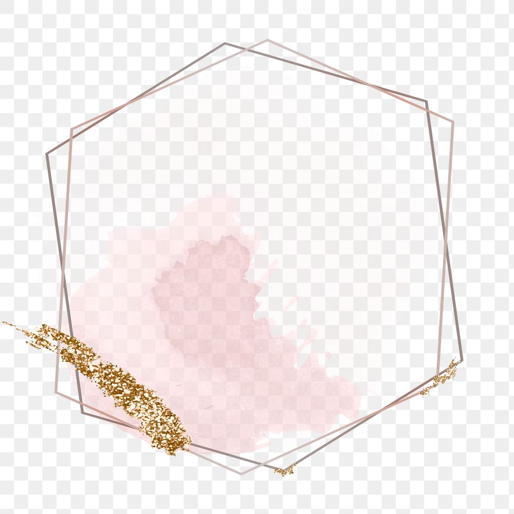 Aesthetic geometric frame png clipart, pink and gold glittery design