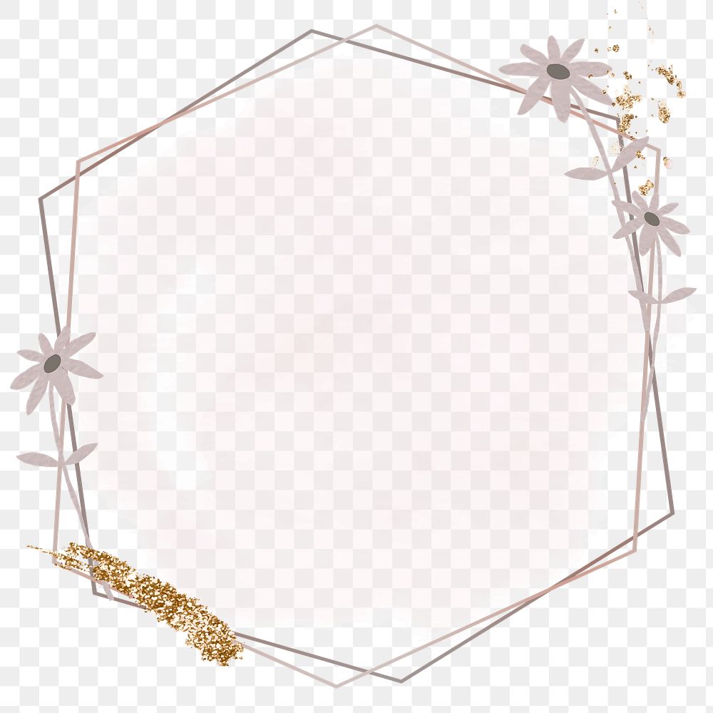 Aesthetic geometric frame png clipart, pink and gold glittery design