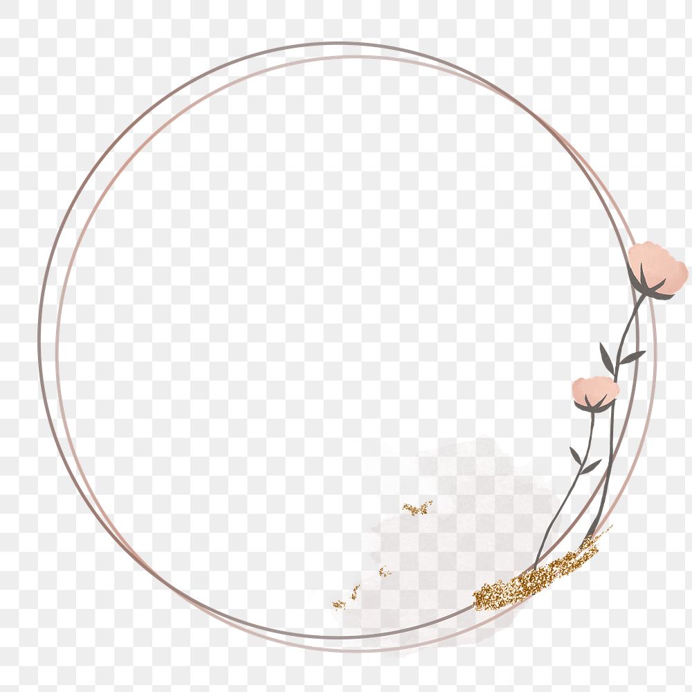 Aesthetic circle frame png collage element, pink and gold glittery design