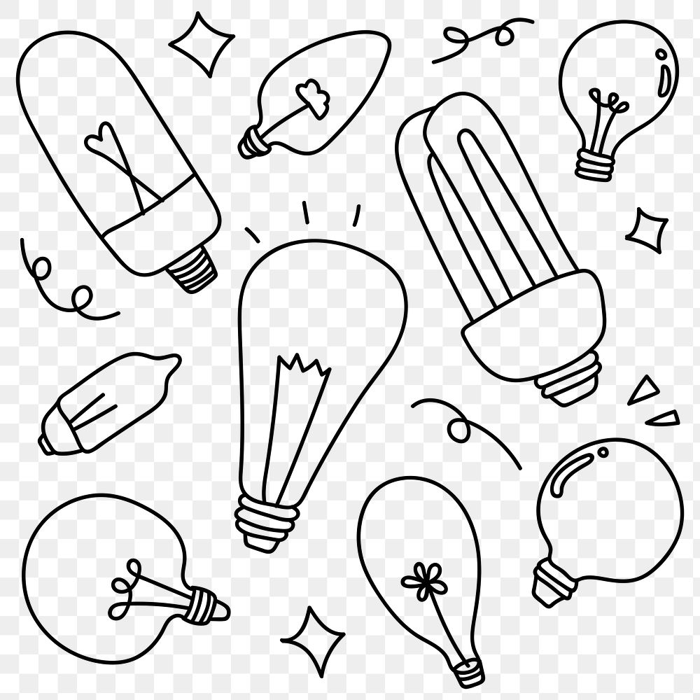 PNG doodle light bulb set in minimal style