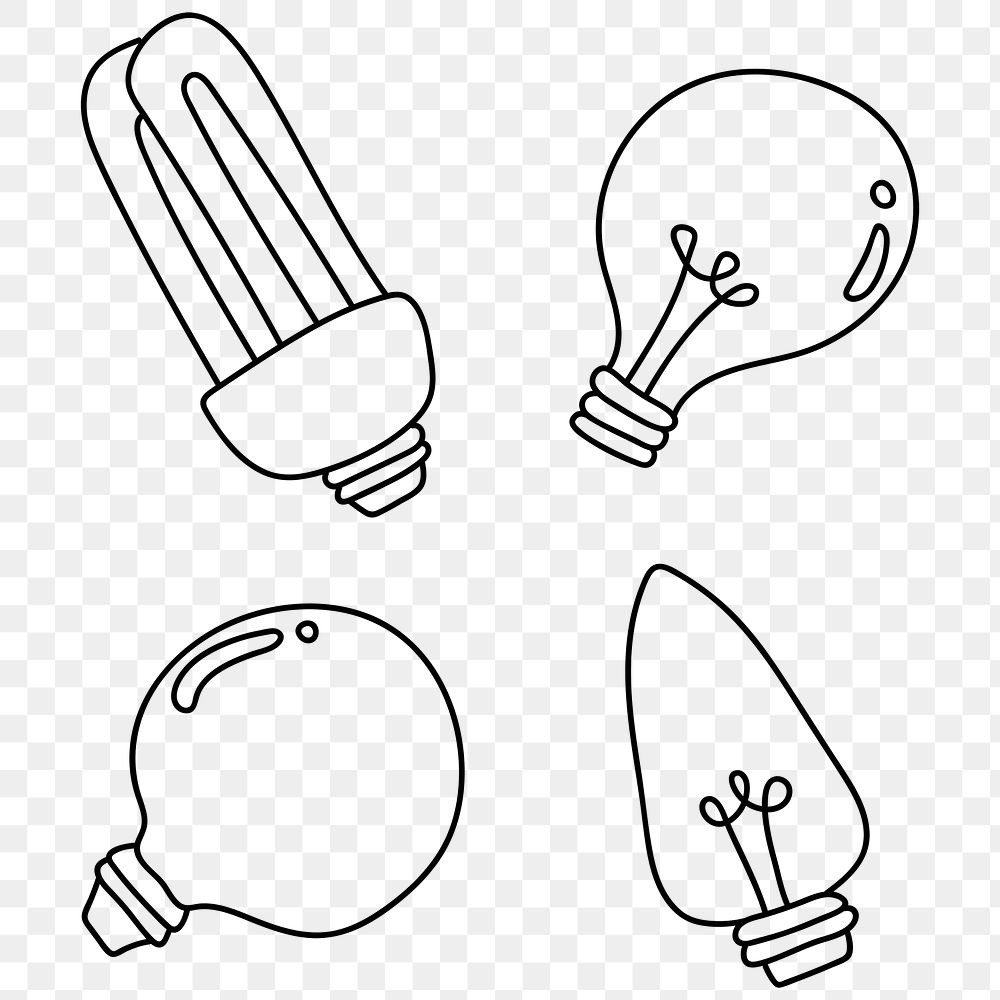 Png doodle light bulb set in minimal style