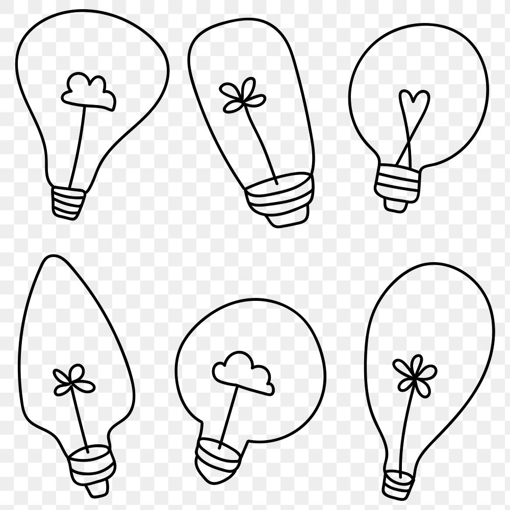 Png doodle light bulbs in creative minimal style