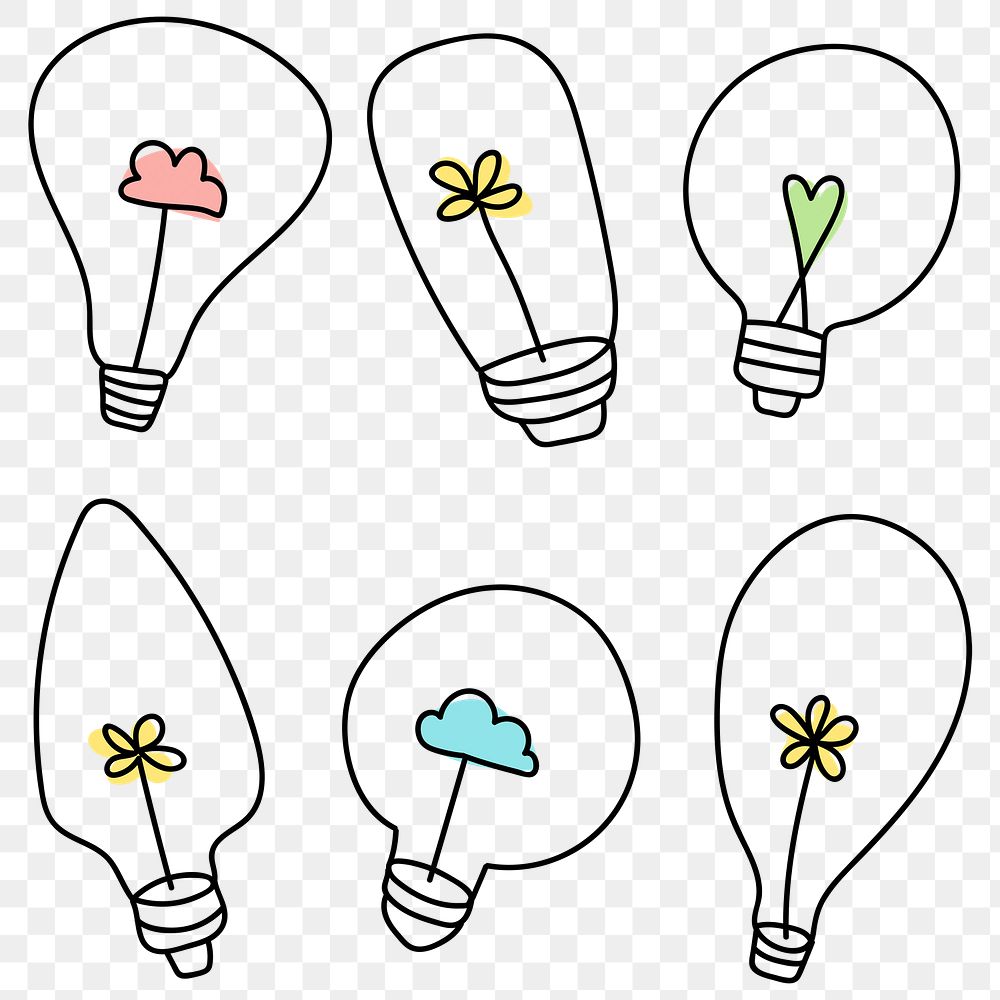 Glowing PNG light bulb doodle drawing