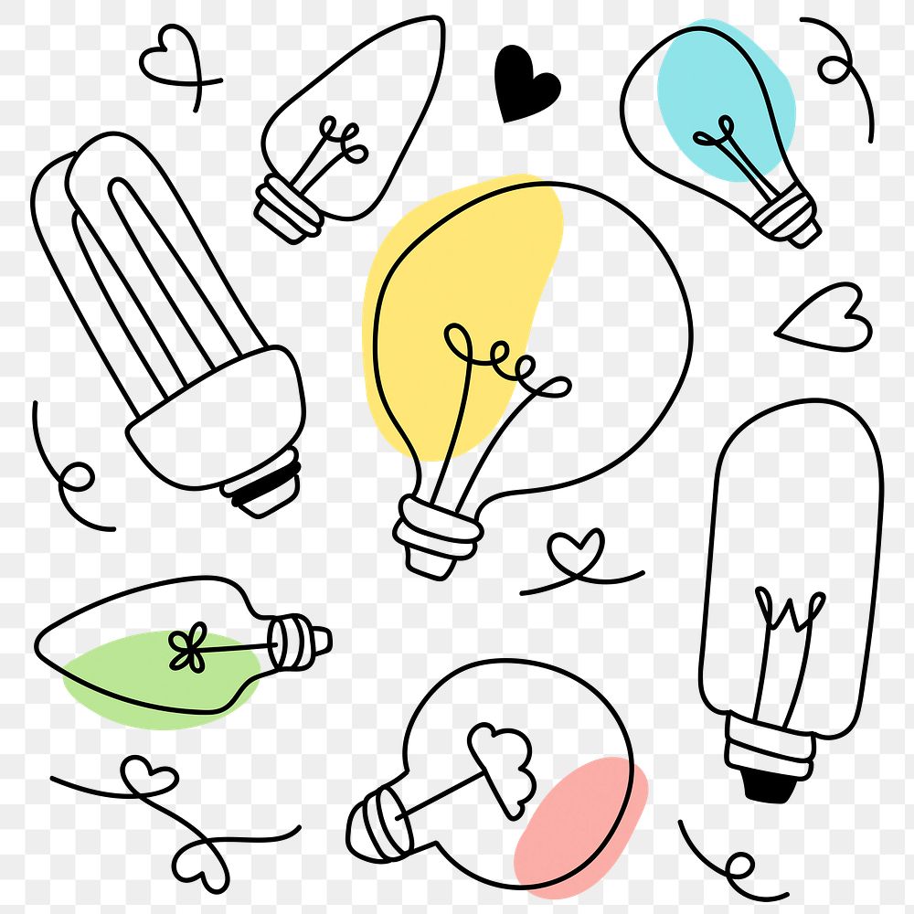 Png light bulb drawing in doodle style