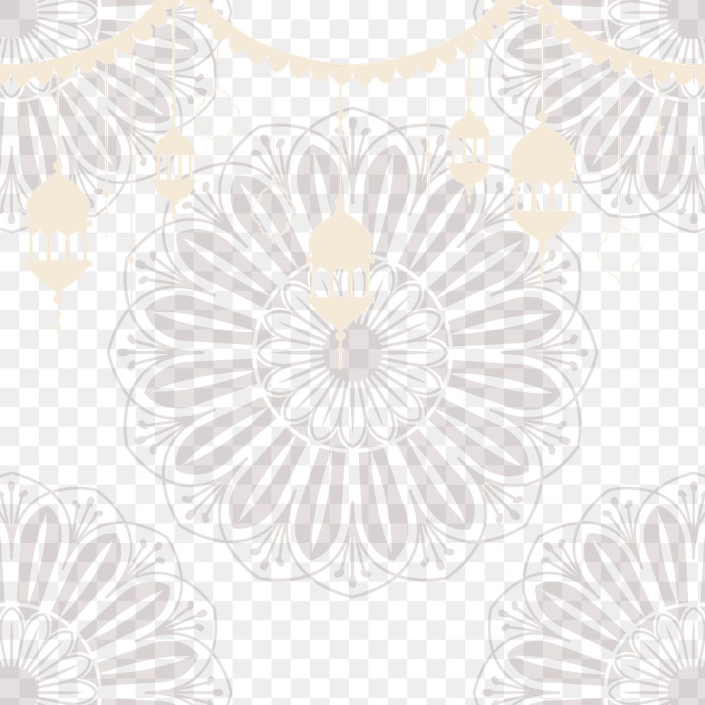 Png Islamic floral background with lantern decoration on transparent background