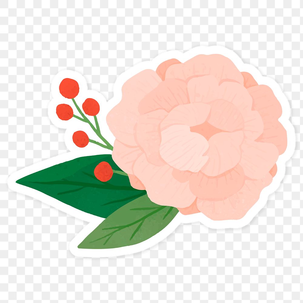 Peach Hydrangea flower with leaves sticker transparent png