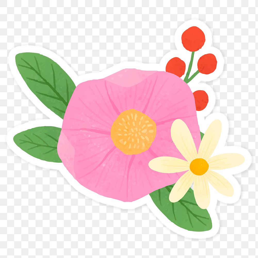Pink and pale yellow flowers with leaves transparent png