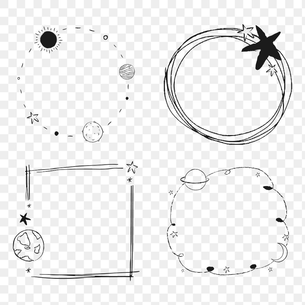 Minimal line art galaxy frame set transparent png