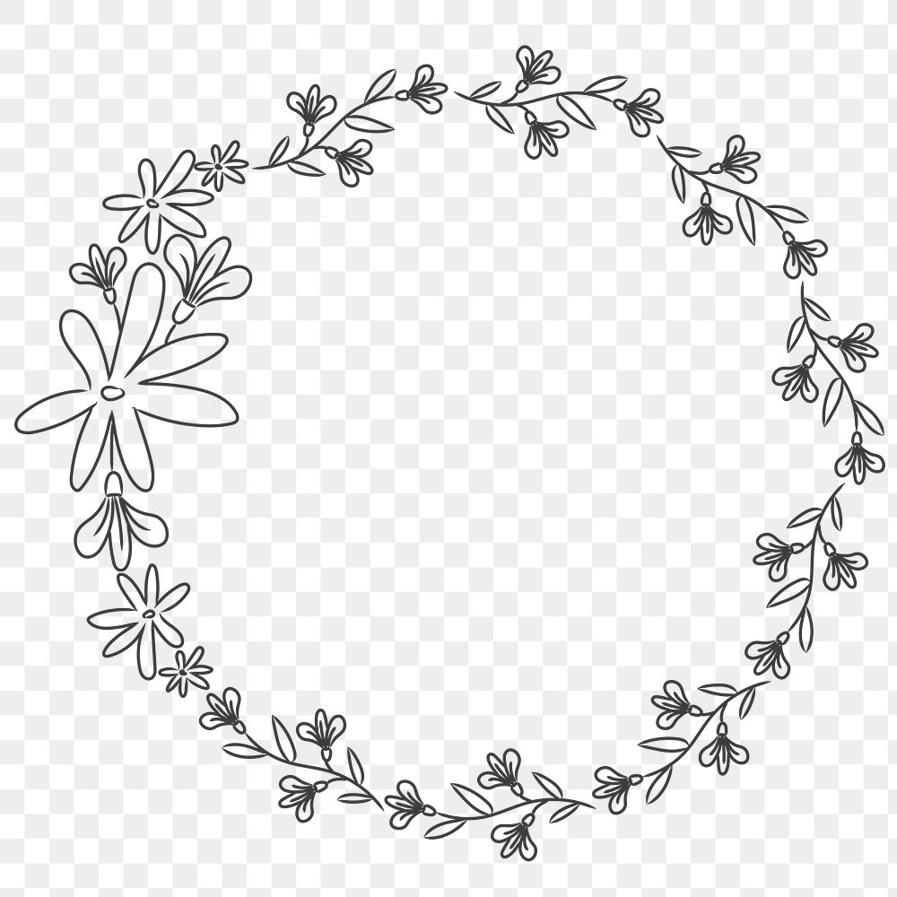 Cute doodle floral wreath transparent png