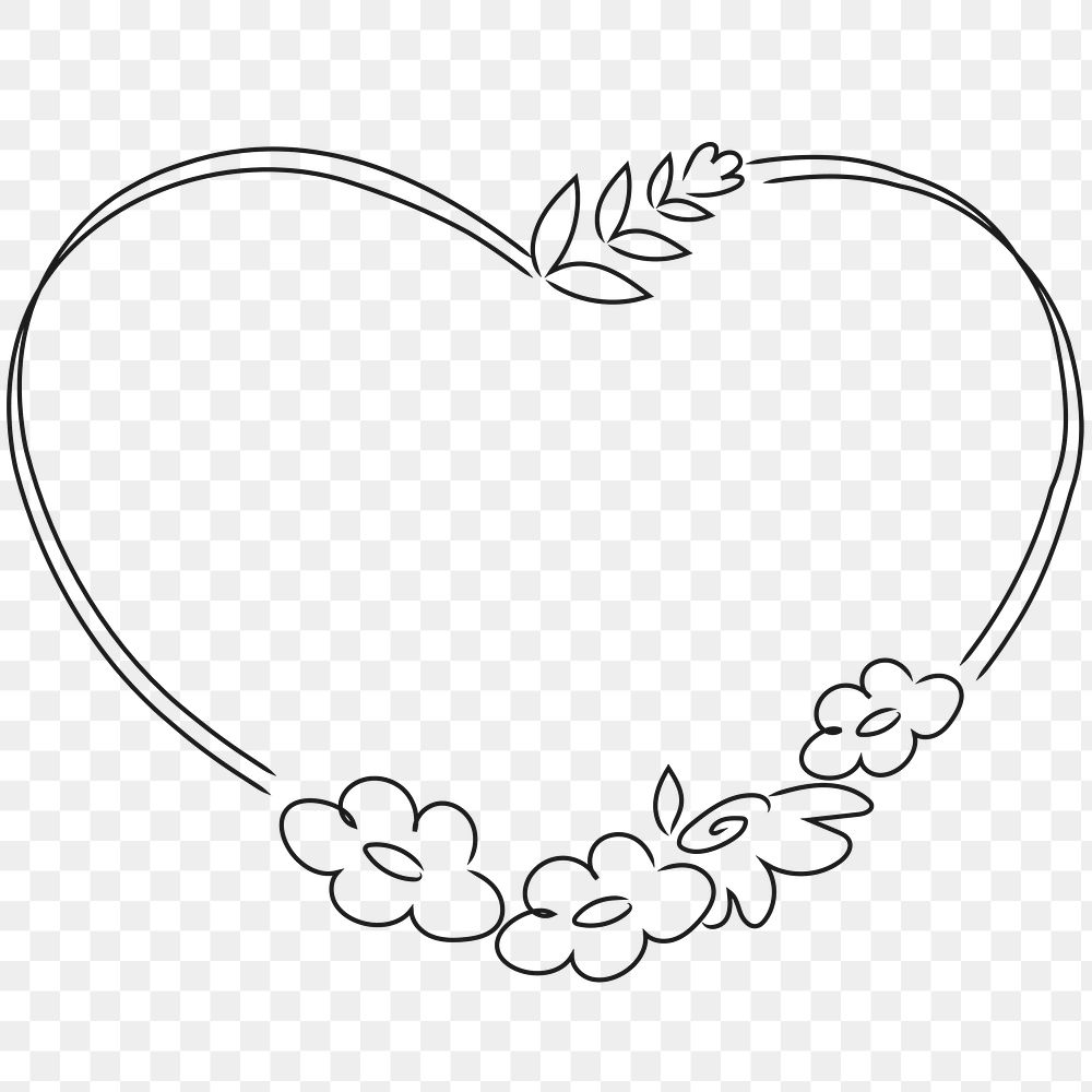 Hand drawn flower wreath in a heart shape transparent png