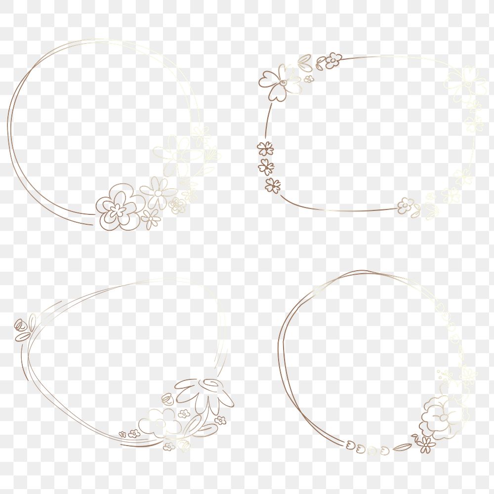 Cute doodle floral wreath transparent png set
