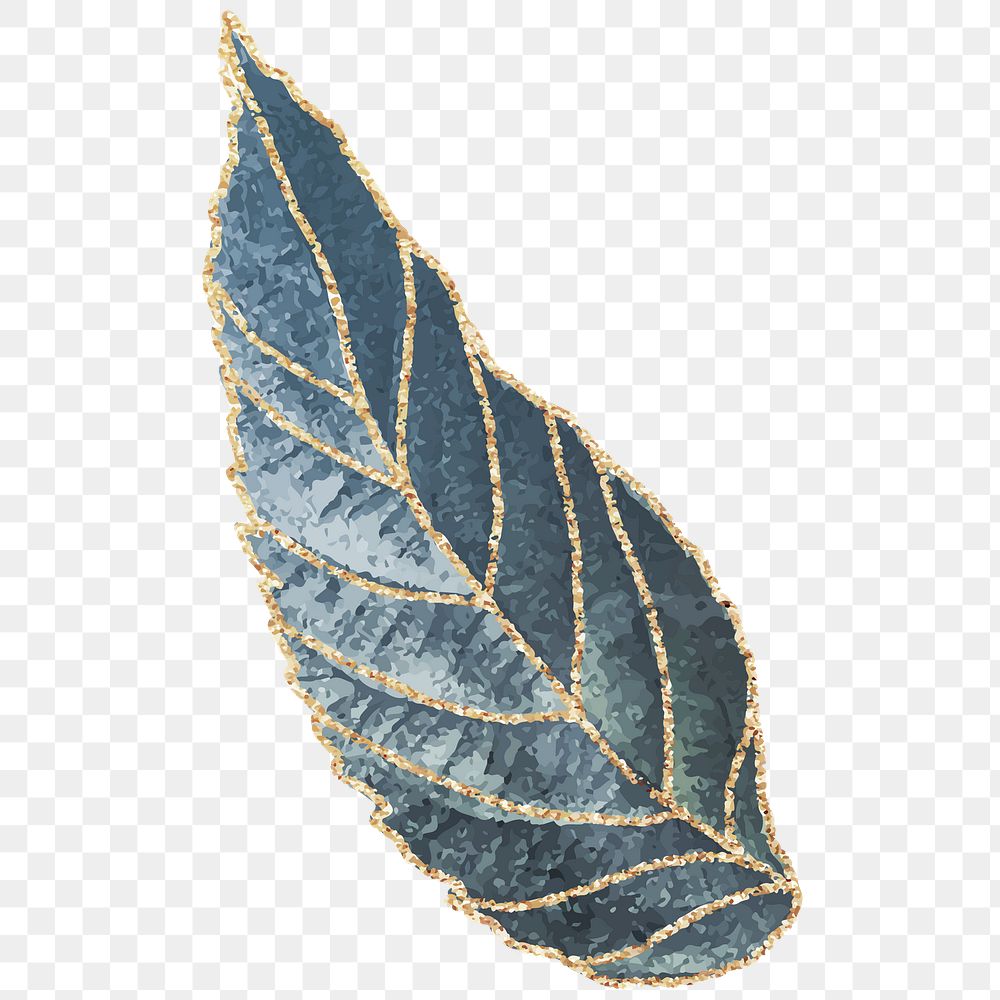 Blue leaf sticker with gold elements