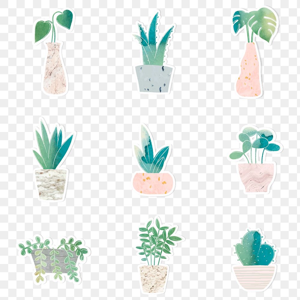 Watercolor potted plants collection sticker