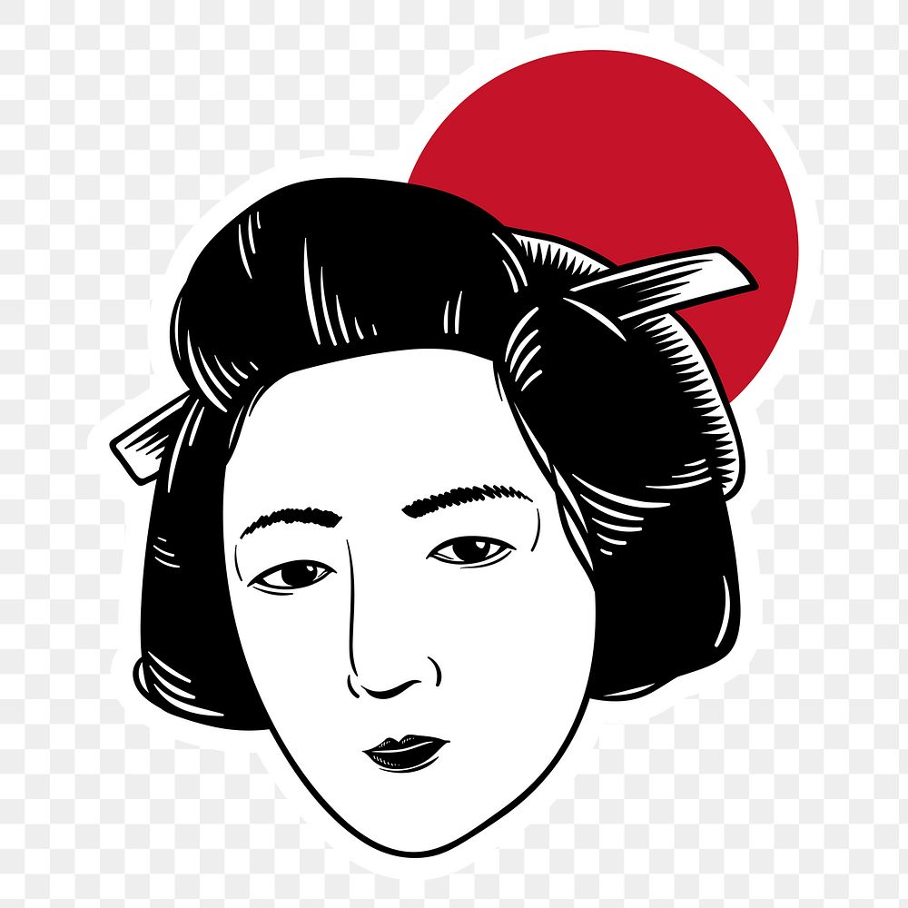 Japanese geisha sticker with white border