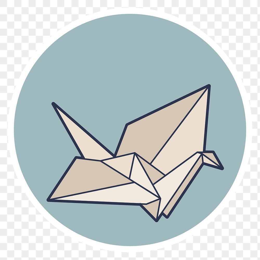 Japanese origami bird sticker with white border