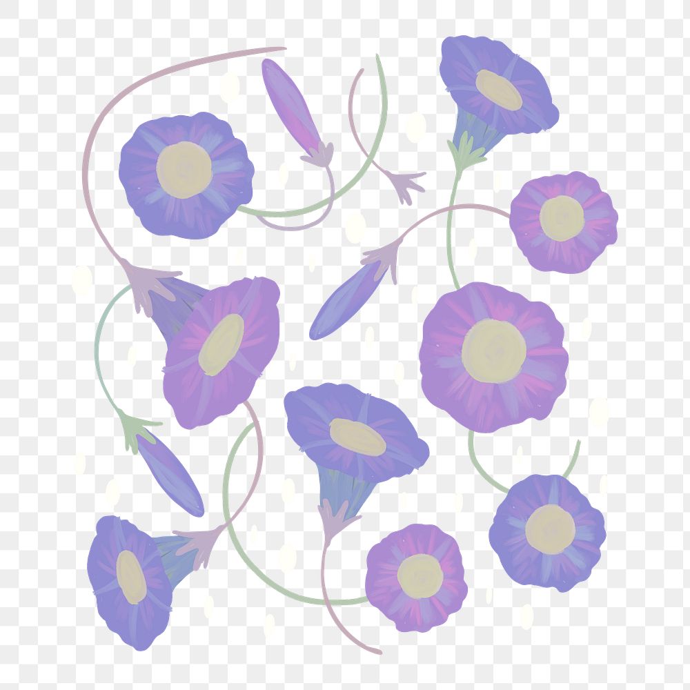 Hand drawn blue cosmos flower pattern transparent png