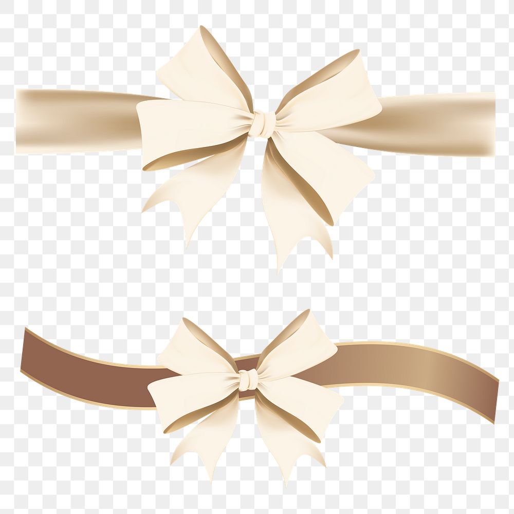 Gold ribbon bow element set transparent png