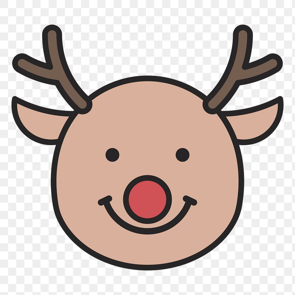 Rudolph reindeer slightly smiling emoticon on transparent background vector