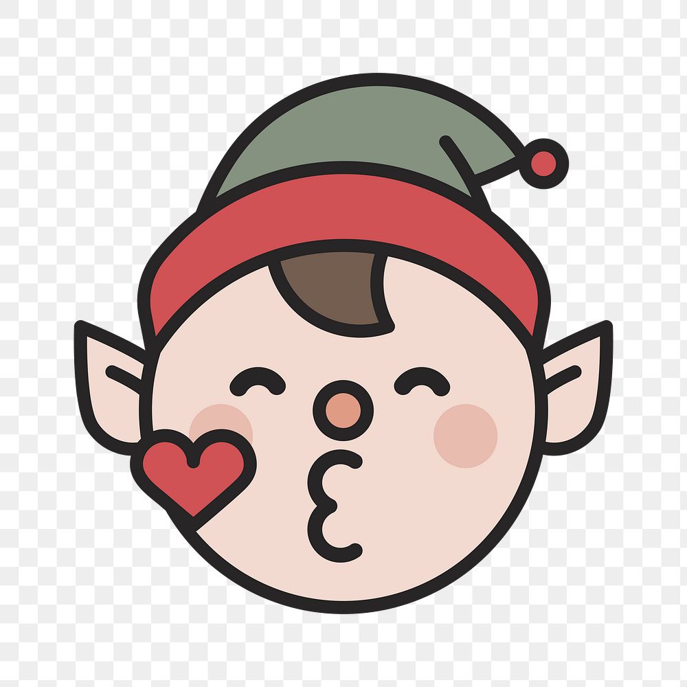 Elf blowing a kiss emoticon on transparent background vector