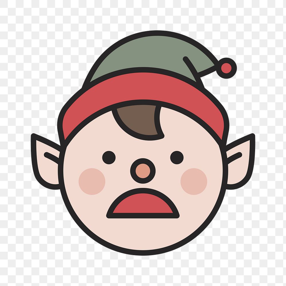 Elf with frowning face emoticon on transparent background vector