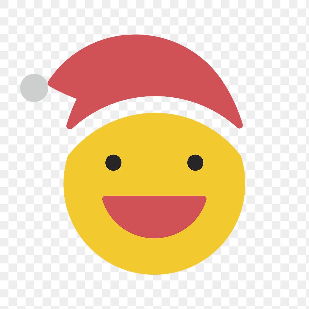 Round yellow Santa with grinning face emoticon on transparent background vector