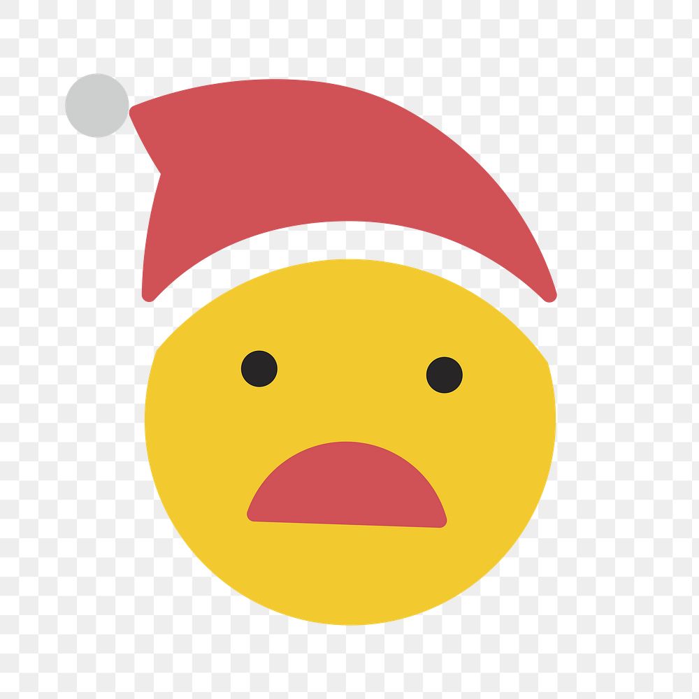 Round yellow Santa with frowning face emoticon on transparent background vector