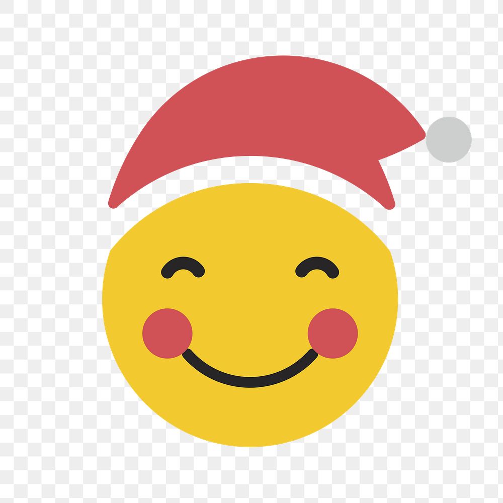 Round yellow Santa slightly smiling emoticon on transparent background vector