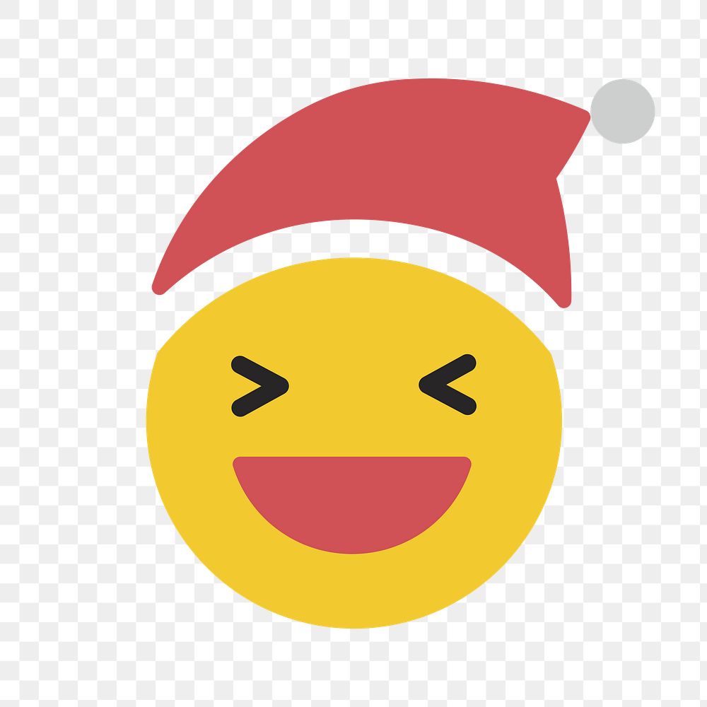 Round yellow Santa with grinning face emoticon on transparent background vector