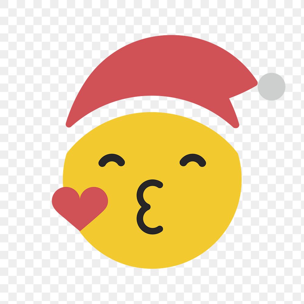 Round yellow Santa blowing a kiss emoticon on transparent background vector