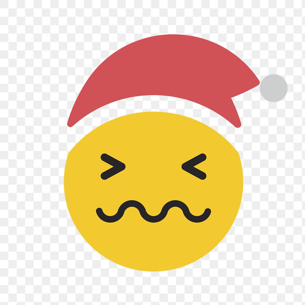 Round yellow Santa with confounded face emoticon on transparent background vector