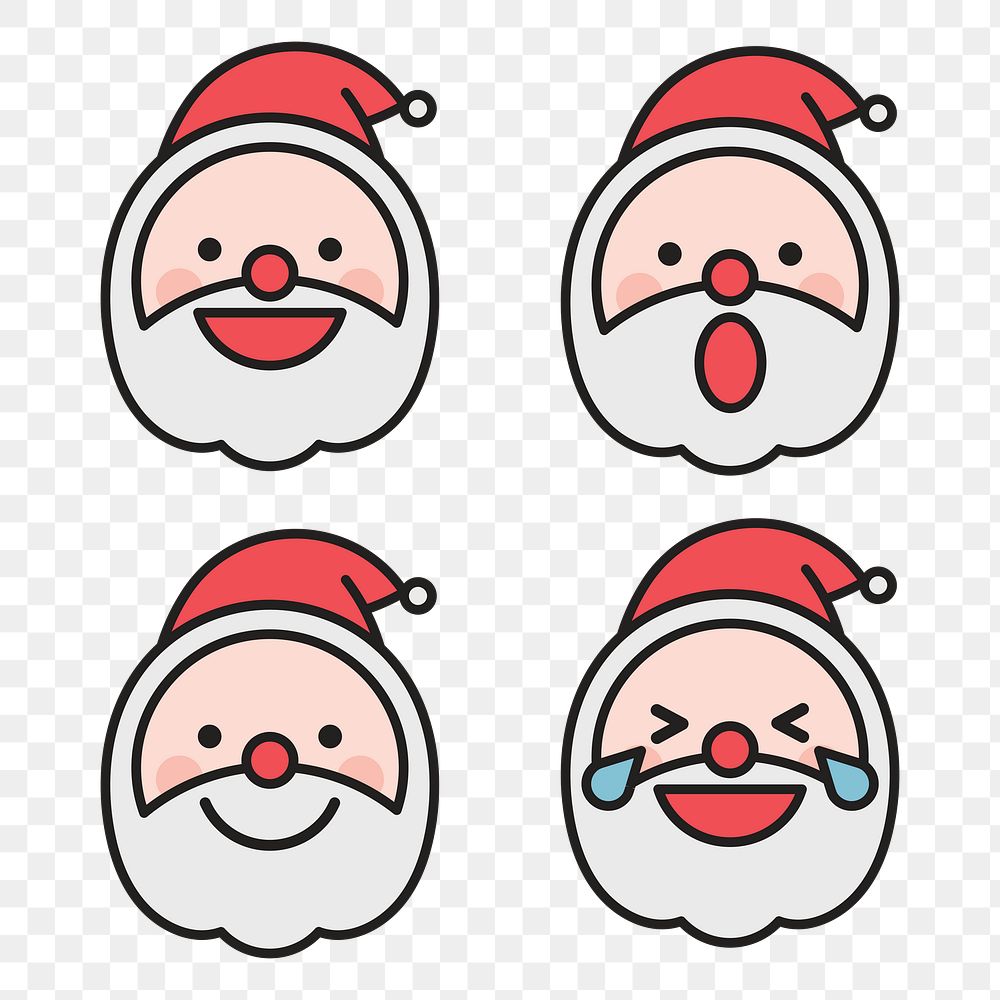 Santa emoticon set isolated on transparent vector