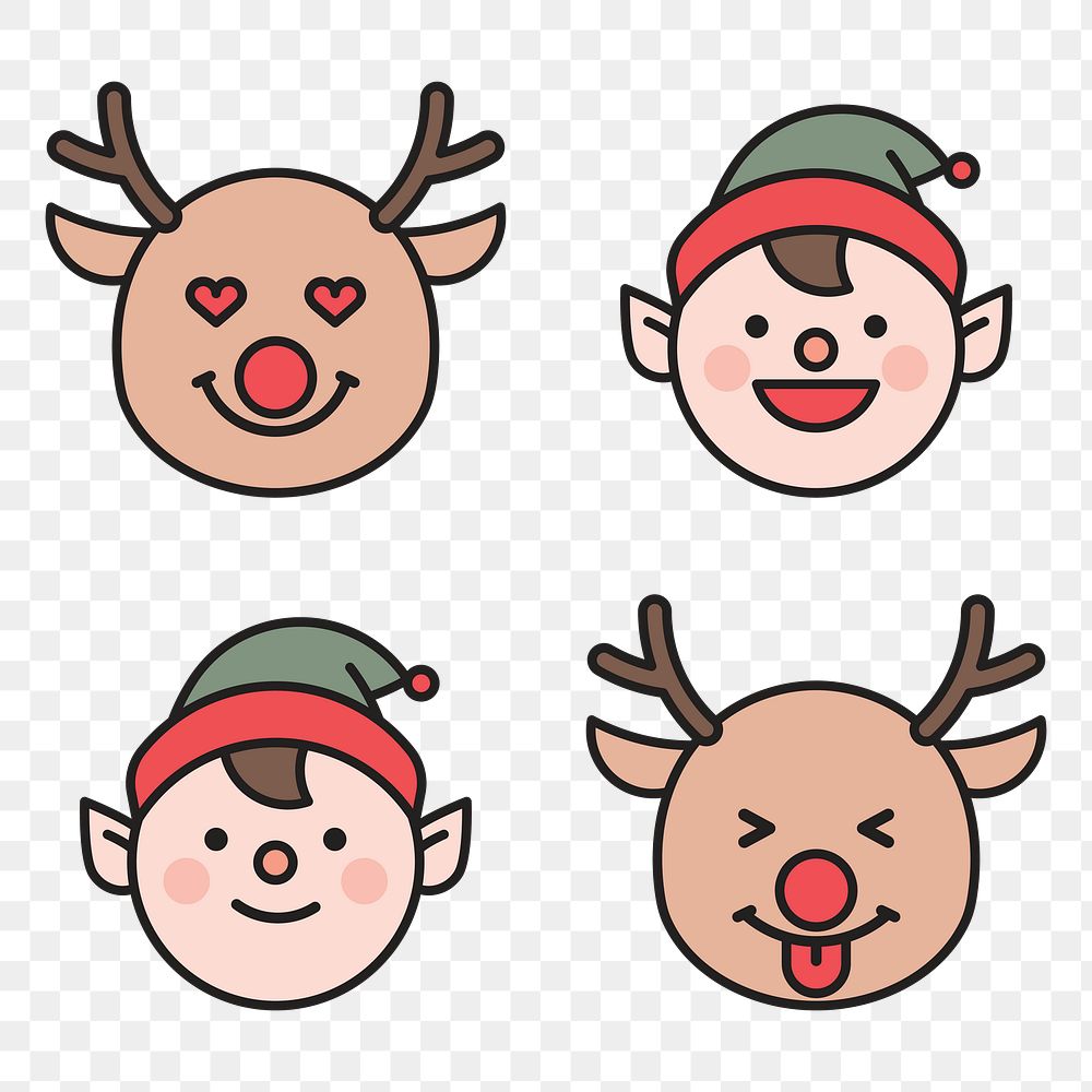 Rudolph reindeer and elf emoticon patterned isolated on transparent vector