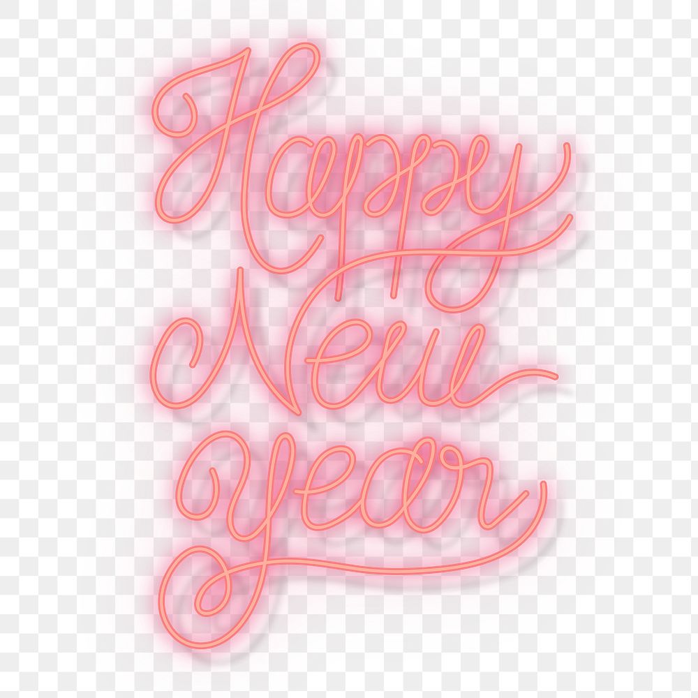 Neon bright happy new year social ads template transparent png