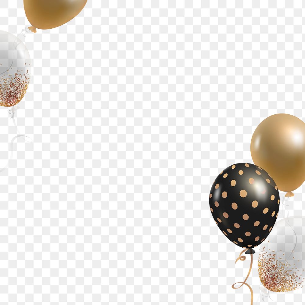 Festive golden black balloons png in transparent background