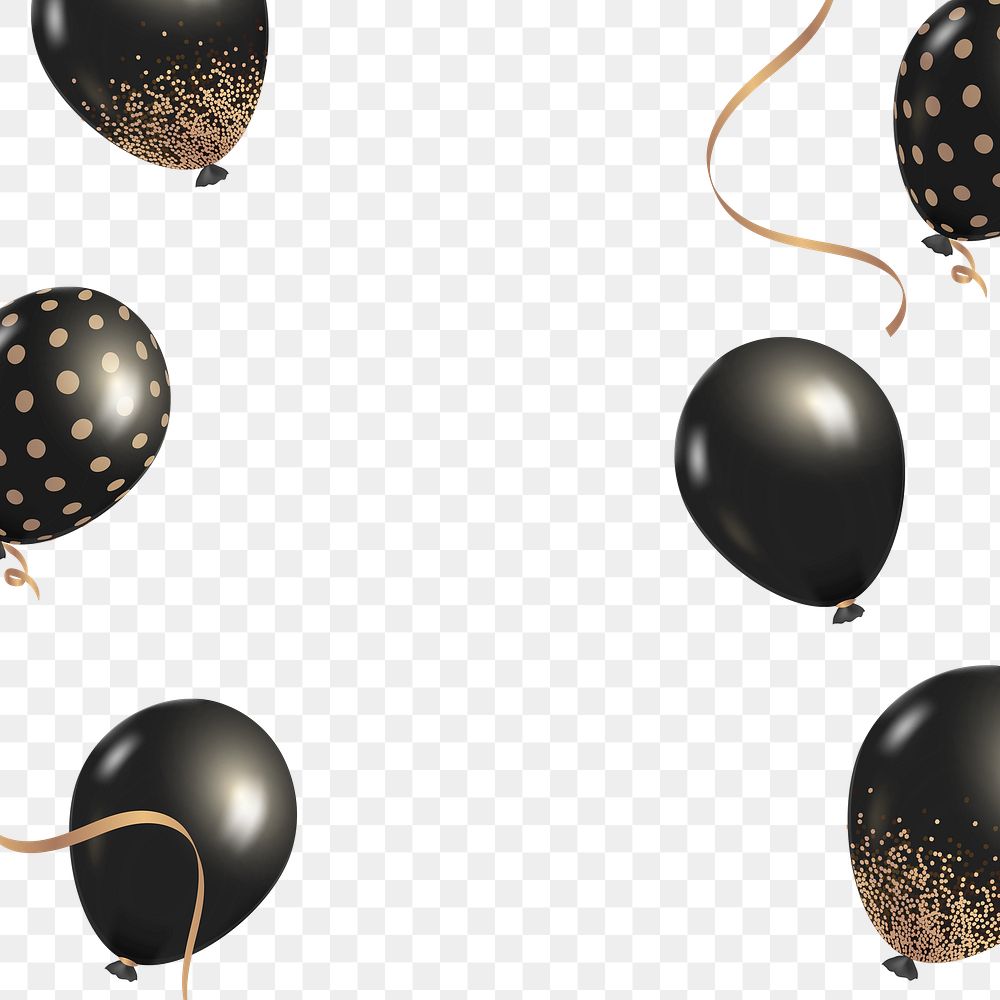 Black festive balloons party png in transparent background