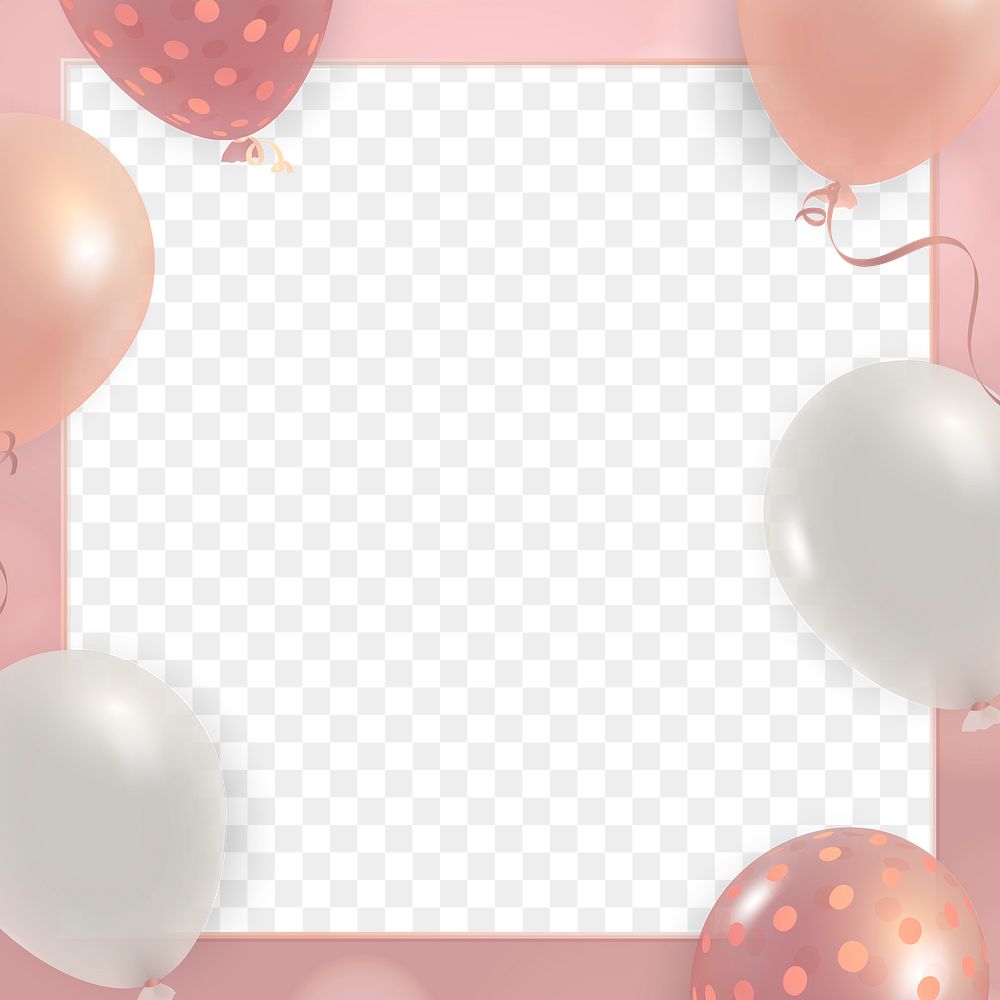 Pink birthday balloons frame png
