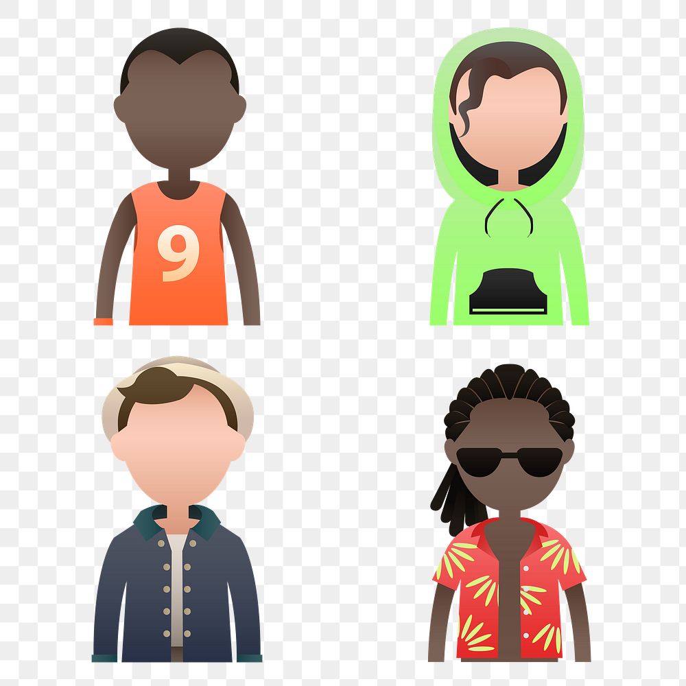 Set of diverse men avatar character transparent png
