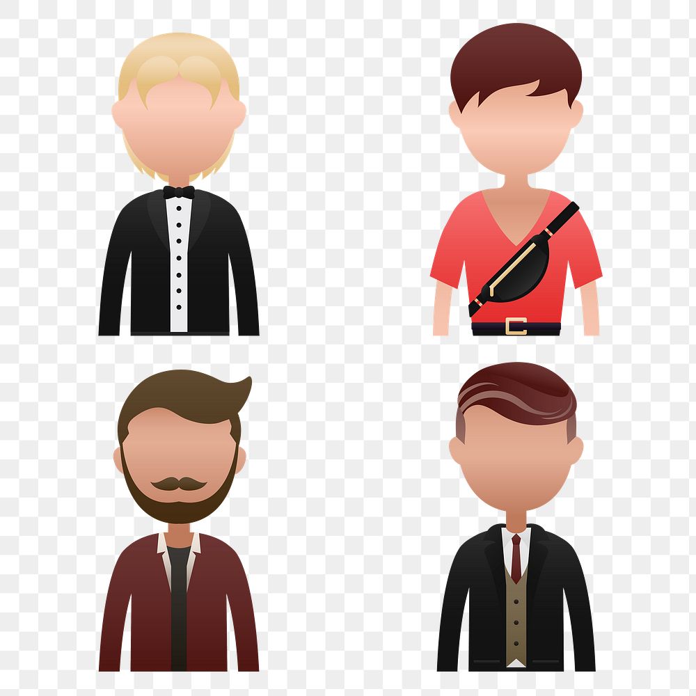Set of diverse men avatar character transparent png