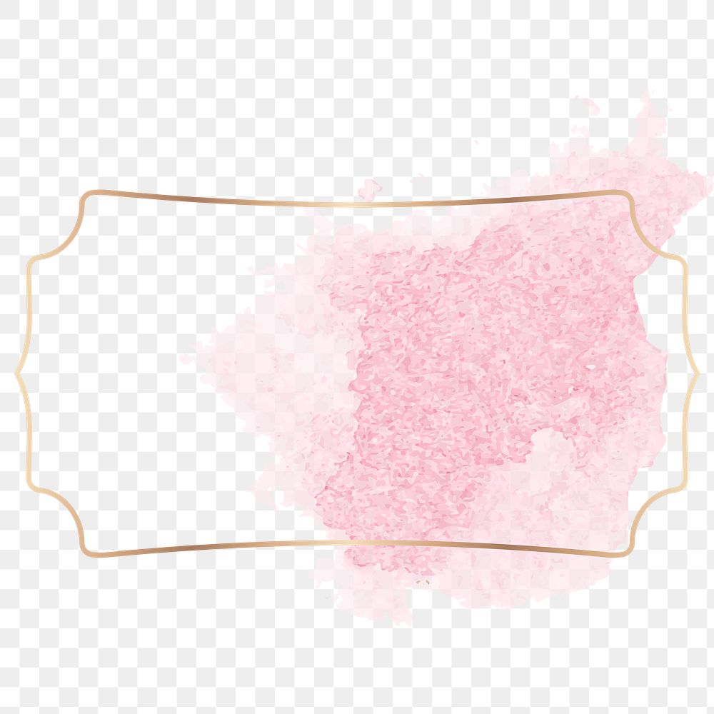 Gold badge with pink watercolor paint transparent png