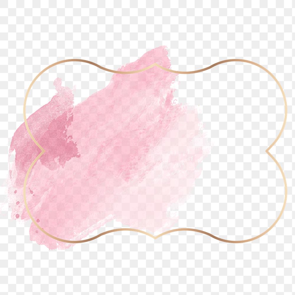 Gold badge with pink watercolor paint transparent png